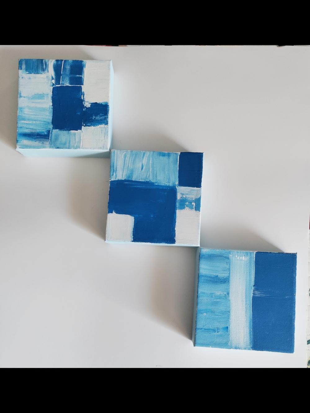Set of 3 Abstract Blue & White Mini Canvases